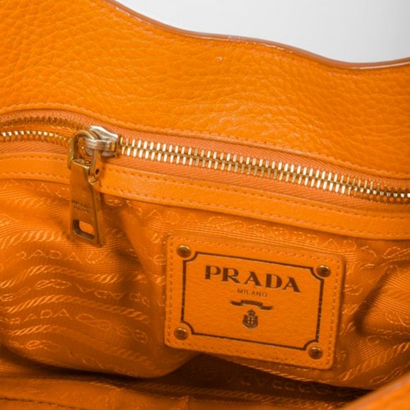 Prada Daino Push-Lock Orange Leather Tote - Picture 11 of 11